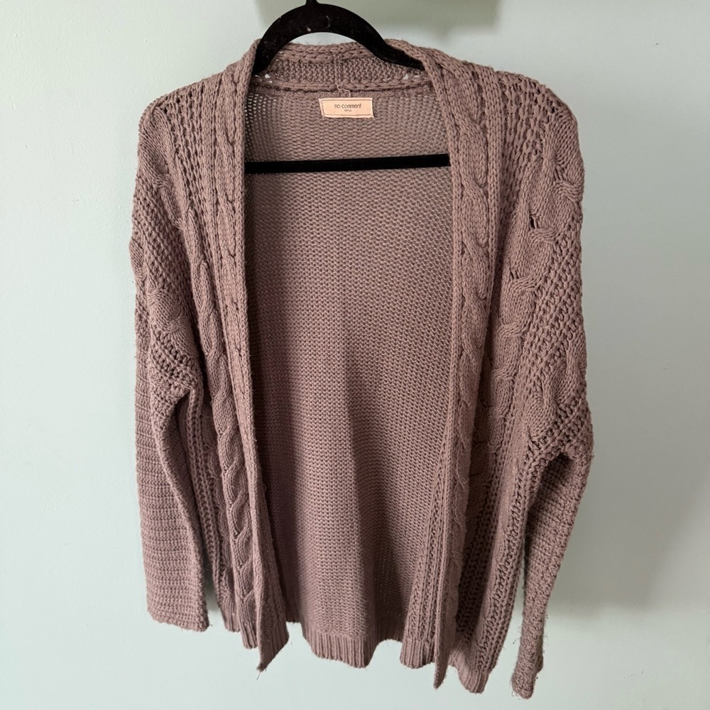 No Comment Cozy Knit Open-Front Cable Knit Cardigan Sweater Size Medium